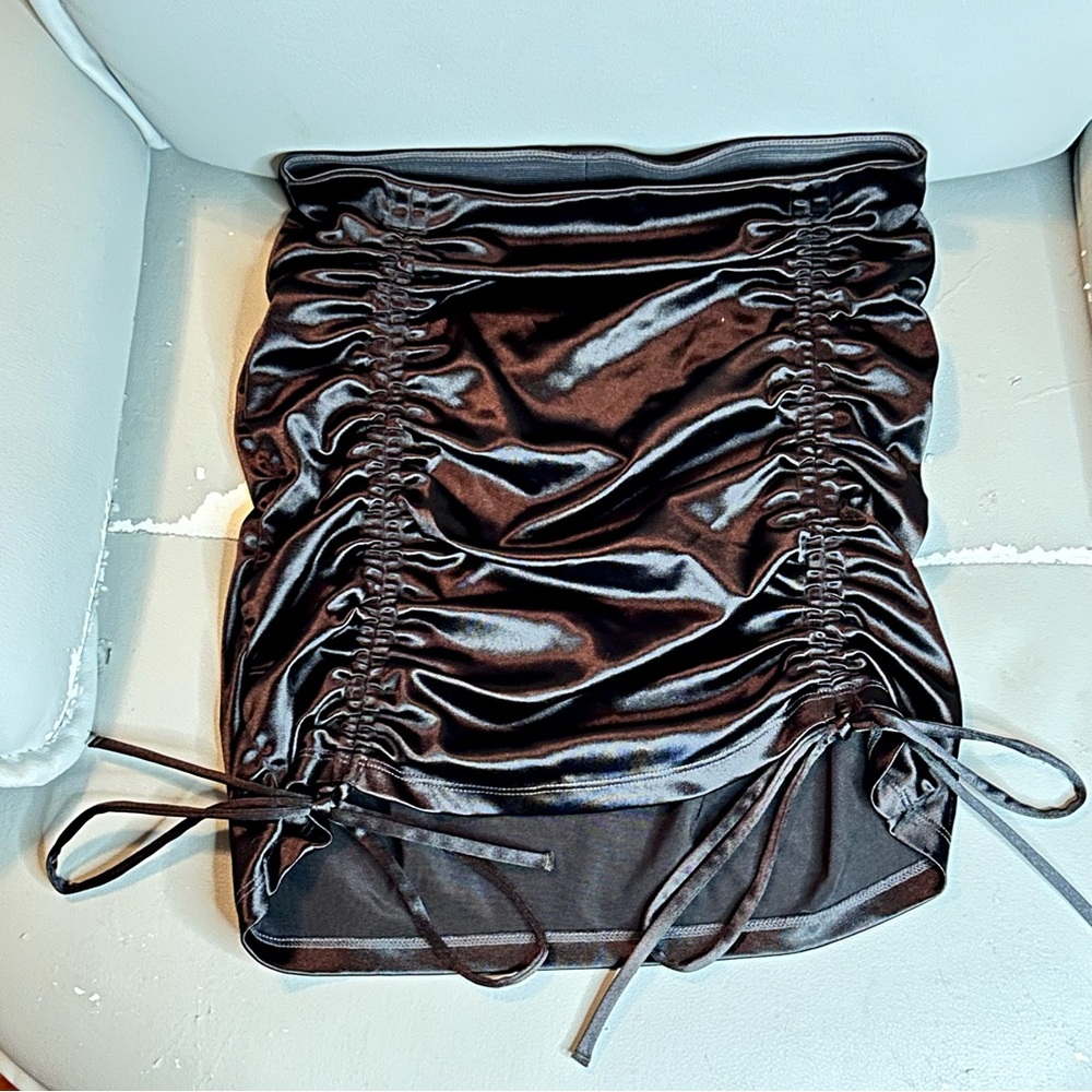 H&M Brown Satin Ruched Mini Skirt size S